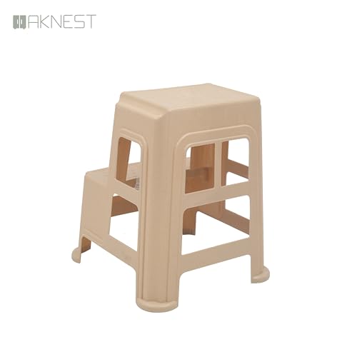 Image of Oaknest Supreme Multipurpose Plastic 2-Step Stool for Kids & Adults - Anti-Slip Lightweight Stepping Stool for Kitchen, Bathroom & Home - Marble Beige, 2 Piece