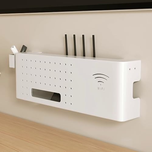Caja de Almacenamiento para Router WiFi de Pared, Cubierta para Router Inalámbrico, Gestión de Cables, Estante para Pared, Armario Router para Hogar, Oficina, Salón(White,L60*20cm//15.7*7.8in)