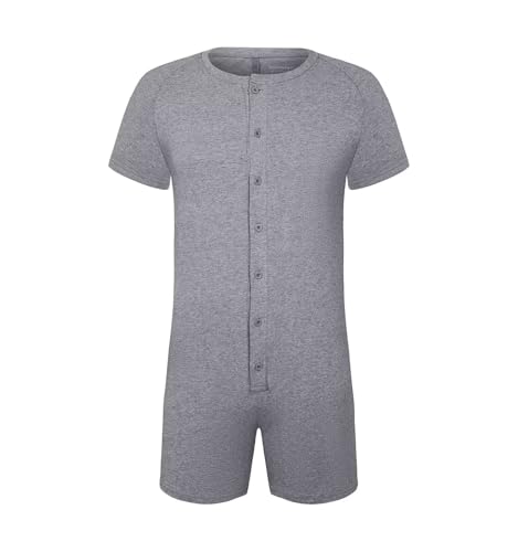 Mens Short Sleeve Onesie Bodysuit Henley Jumpsuit One Piece Pajamas Rompers4