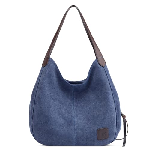 DIRRONA Mode Damen Canvas Handtasche Schultertasche Tragetasche Leicht Sanft Hohe Kapazität Reise Blau B