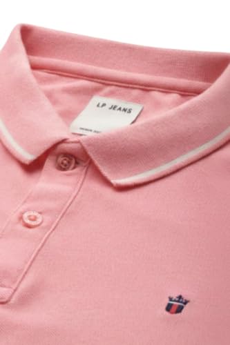 Image of Louis Philippe Men's Slim Fit Single-Tuck Pique Stylized Sleeve Print and Contrast Tipping Half Sleeve Solid Polo Tshirt