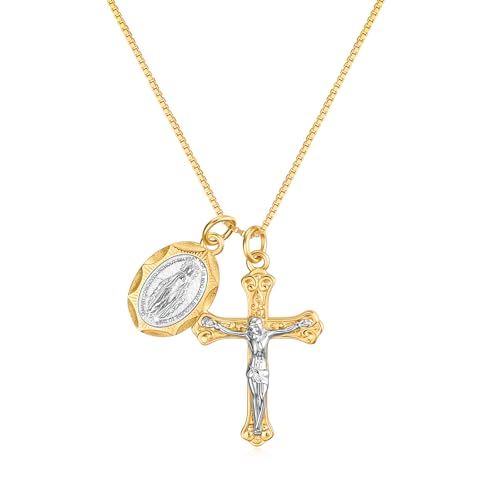 Rnivida Gold Plated Crucifix and Miraculous Medal Necklace for Women 20