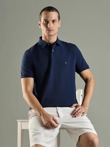 Image of Tommy Hilfiger Solid Regular fit Cotton Polo t-Shirt