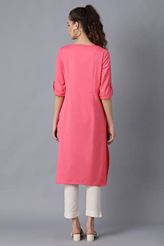 Image of W for Woman Women Cotton Blend Round Neck Solid Regular Kurta