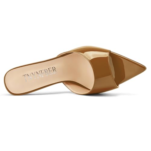 Image of TNYNFBEB Womens Stiletto High Peep Open Pointed Toe Sandals Mules Shoes Slip-on Slingback Office Party Dress Patent Leather Summer 3.9 Inches Heels