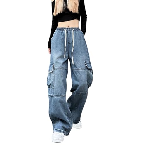 Women's Cargo Pants Baggy Y2k Sweatpant Jeans Men Wide Leg Drawstring Denim Pants Hip Hop Casual Clothes4