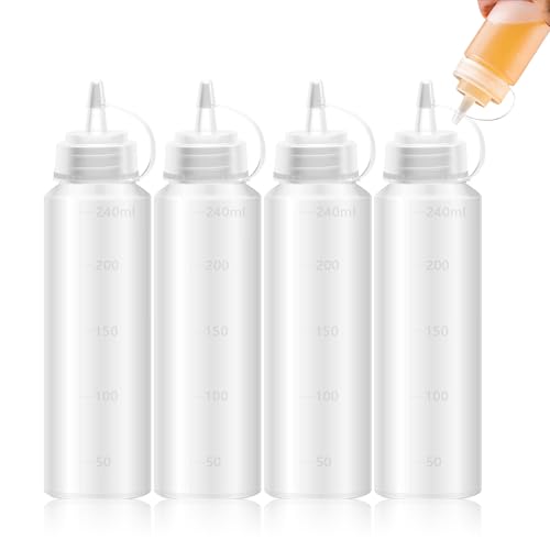Squeeze Bottle, 4 PCS 240ml 8oz Botella De Salsa, Dispensador De Botellas De Plástico, Bote Plastico Para Salsas, Para Condimentos, Salsa De Tomate, Mostaza, Mayonesa, Salsa Picante