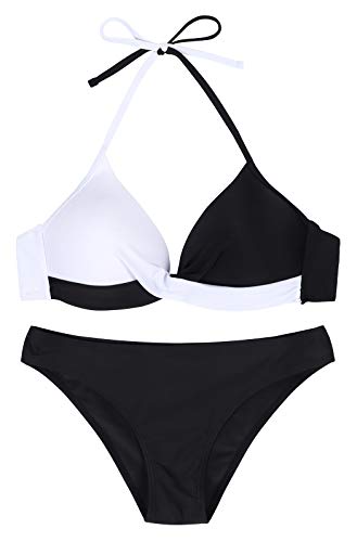 Eledobby Biquíni Feminino Patchwork Cabresto Sexy Biquíni de Cintura Baixa Maiô de Praia Cross Maiô