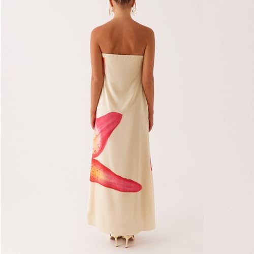 Image of Women Y2k Strapless Maxi Dress Summer Backless Floral Long Tube Dress Off Shoulder Cocktail Party Dress