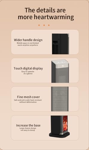 Elektrische Heizung,2000W Turm Raumheizung mit Fernbedienung,23-Zoll elektrische Raumheizung mit 70 ° Oszillation,3D Flamme,LED-Bildschirm, ECO-Modus,12H Timer - Innenheizung für Schlafzimmer,Bür – Bild 5