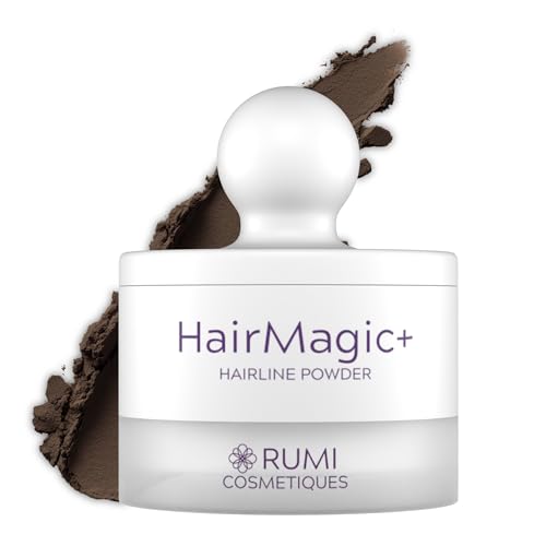 Rumi Cosmetiques HairMagic+ Root Touch Up Powder for Mature Women Instant Gray Hair Coverage & Hairline Filler Water-Resistant Natural Finish with Argan Oil & Vitamin E (Dark Brown)