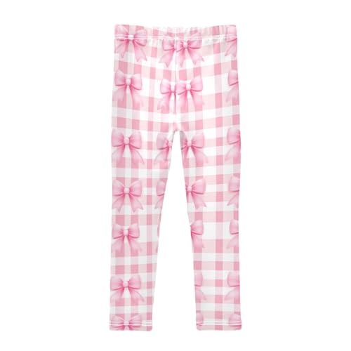 Pink Checkered Coquette Bows Girls Leggings Kids Yoga Pants Dance Active Tights 4T2