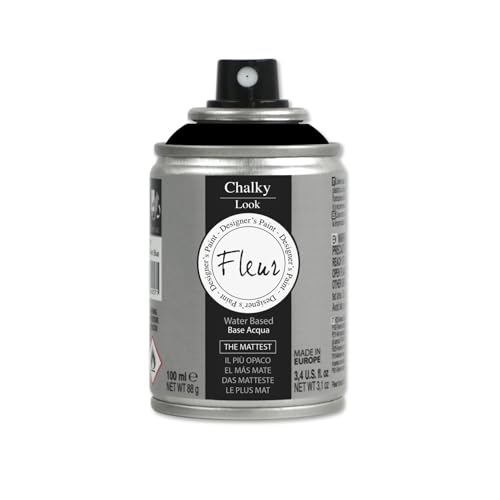 FLEUR Spray Vernice Chalk Paint, Extra Opaco, all' Acqua senza Odore, MultiSuperficie, 100 ml F77 Black, Effetto Gesso, Shabby Chic Vintage, per Mobili, per Interno - Esterno