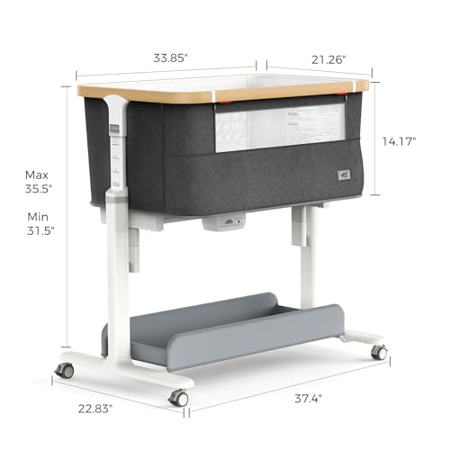 VaVaSoo Electric Rocking Bassinet for Baby Automatic Bedside Sleeper Rocks Itself 3 Motion Auto Rolling Newborn Cradle 5 Height Adjustable with Music, Wheels, Storage, Dark Grey