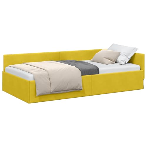 vidaXL Eckbettgestell Gelb 90 cm x 190 cm SamtundSperrholz, Verstellbares Kopfteil-Bettgestell, praktische Ecke, modernes Sofa, platzsparendes...
