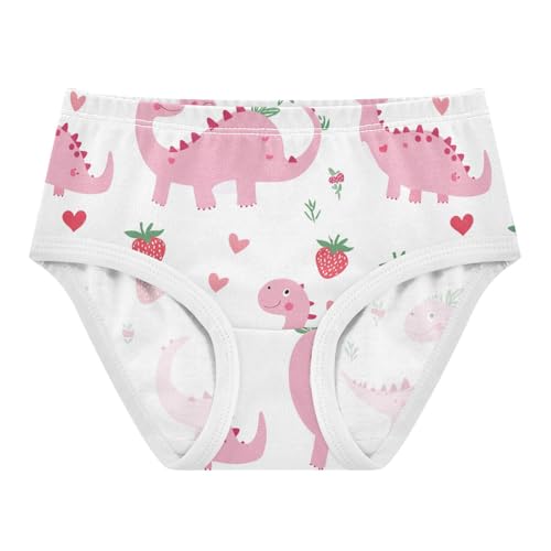 Wusikd Pink Dinosaurs Girls' Underwear Cotton Hearts Strawberry Girls Briefs Soft Toddler Underwear 2T