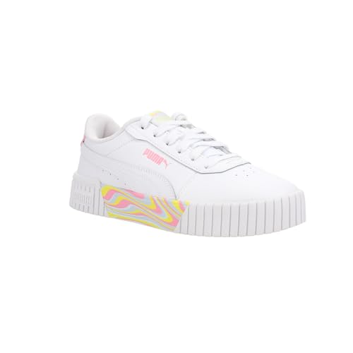 PUMA Kids Girls Carina 2.0 Endless Summer Lace Up Sneakers Shoes Casual - Pink, White, Yellow2
