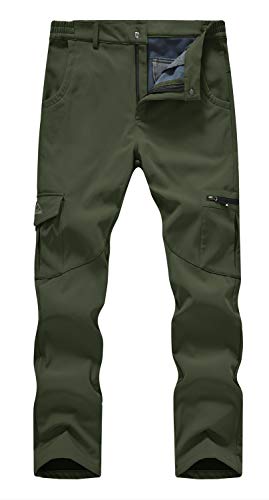 Rdruko Men's Waterproof Snow Pants Ski Snowboard Hiking Softshell Fleece Insulated Winter Pants(Green, US 34)