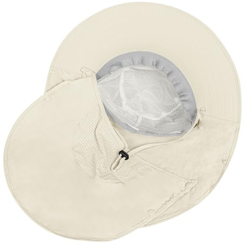Image of Rosoz Sun Hat for Men Women with Neck Flap,Wide Brim UPF50+ Fishing Hat with Detachable Face Cover Outdoor Sun Protection Hat