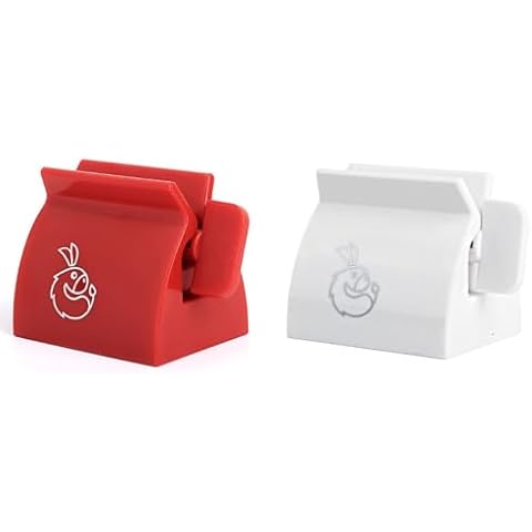 Nipogear Bathroom Products, Toothpaste Tube Squeezer, Manual Toothpaste Squeezer, Simple and Practical, Kid Friendly (White+Red,2PCS) Cover
