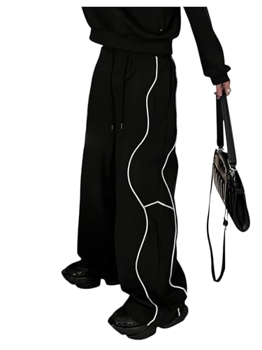 GORGLITTER Men's Baggy Wide Leg Pants Y2k Striped Streetwear Parachute Track Pants