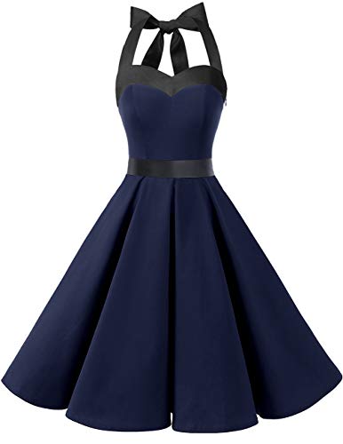 Image of DRESSTELLS Women's Vintage 1950s Cocktail Dress, Retro Tea Party Halter Swing Dresses