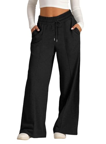 Pantalon Sport Femme Hiver Jogging Large Taille Elastique Pantalons de Détente à Cordon Jambe Droite avec Poches