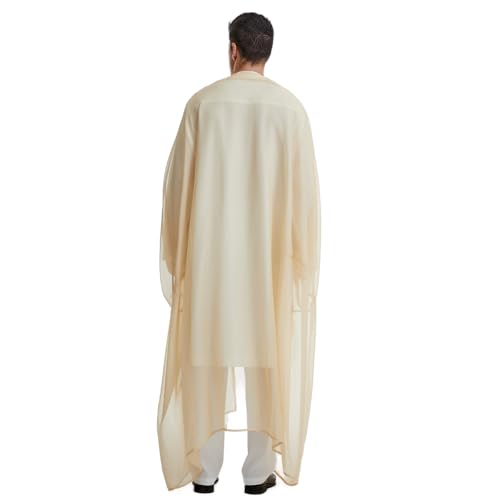 Muslim Men's Pure Color Long Sleeves Bisht Cardigan Robe Dubai Abaya (Beige, Large)2