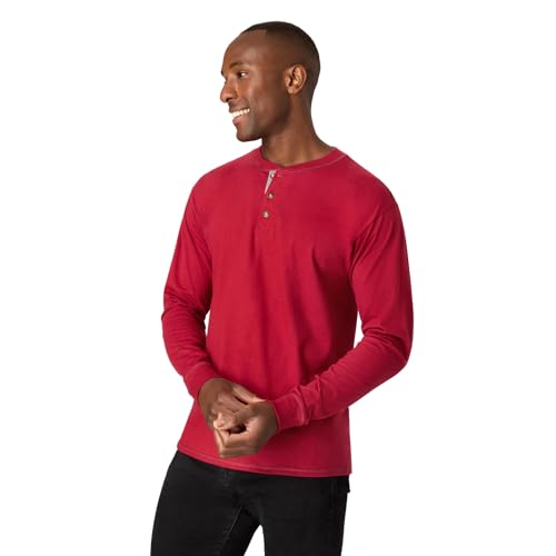 image for Hanes Men's Beefy Long Sleeve Three-Button Henley, Burnt Brick, X-Larg