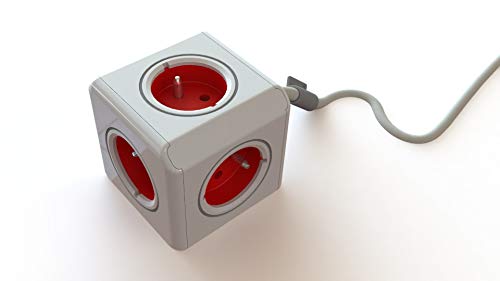 Dr. Bott Regleta Cubo Extended DuoUSB 3m (Frances), con 5 enchufes, un Adaptador de Escritorio y con Cable Integrado de 3m, Estilo Frances de 230 V, Rojo/Blanco