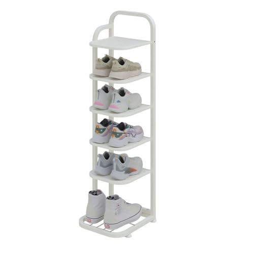 Zapatero delgado de metal para 5-10 pares de almacenamiento de zapatos que ahorra espacio para sala de estar, entrada, pasillo y armario (blanco, 108 cm, 7 niveles)
