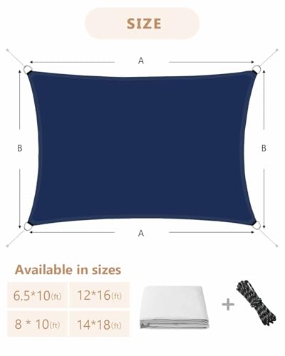 Boanket COLOR SUN SHADE SAIL Shade Sail 8' X 10', Navy Blue Rectangular Waterproof Outdoor Sun Shades thumb #5