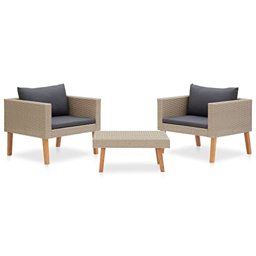 vidaXL Salon de Jardin 3 pcs avec Coussins Mobilier de Patio Mobilier d'Extérieur Meubles de Jardin Meubles de Terrasse Résine Tressée Beige