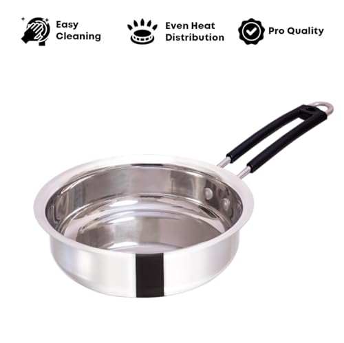 Image of KC Stainless Steel Frying Pan | Stove & Induction Safe | Easy Grip Handles | Heavy Gauge | Capacity 1.2 LTR. | Diamm. 19 cm