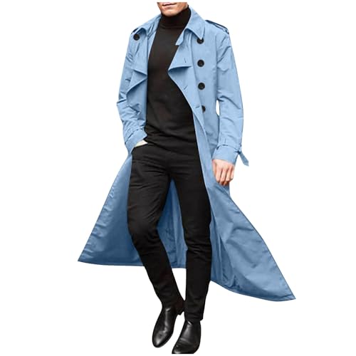 Lovraj Gabardina larga para hombre – Chaqueta de entretiempo cruzada – Abrigo ligero de entretiempo, azul celeste, XL Lovraj Gabardina larga para hombre – Chaqueta de entretiempo cruzada – Abrigo ligero de entretiempo, azul celeste, XL