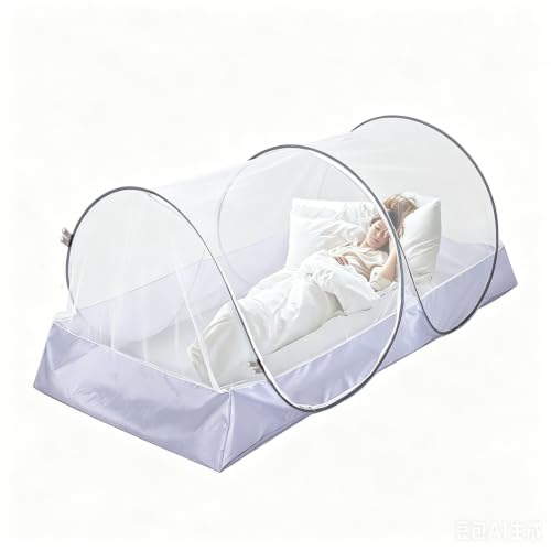 Image of CMINGJ Portable Mosquito Net Foldable Pop-Up Travel Mosquito Net for Bed Free Installation-Suitable for Baby Adults Bedroom, Camping, nap, Patio (Double Door & Large (White net))