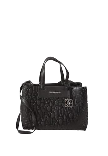 Armani Exchange Sac à provisions pour femme Liz Pebble en relief avec logo texturé, noir, TU
