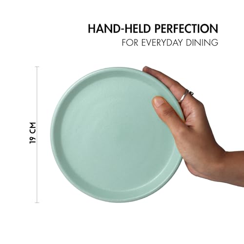Image of Ceramic Qaurter Plates, 2 Pcs | Dessert Plate | Side Plate with Rim | Microwave, Oven Dishwasher Safe | Stoneware Set of 2 Quarter Plates | (Almost Blue, Side Plate)
