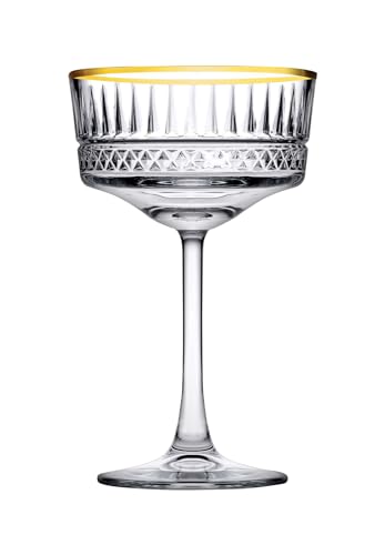 Pasabahce Vintage Golden Touch Coupé-Gläser, 4 Stück, exklusive Champagner-, Cocktail-, Martini-, Weingläser, langer Stiel, 250 ml, perfekt für Partys, Geschenke, Einweihungsfeiern, Hochzeiten