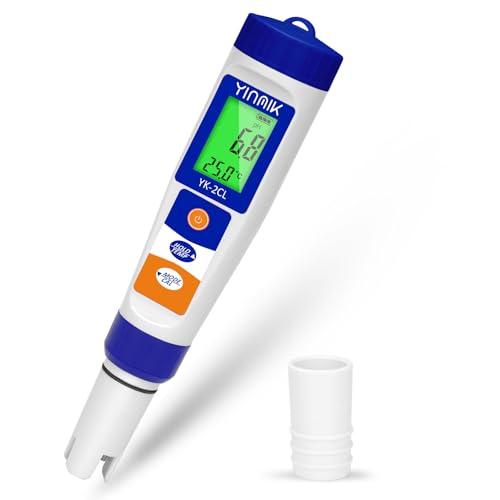 YINMIK Medidor de Cloro Digital, Probador de pH y Cloro, Medidor de pH y Sal para Piscinas de Agua Salada, Medidor de Conductividad pH ppm, 7 en 1 Medidor de pH, Cloro, Salinidad, EC, TDS, ORP y Temp