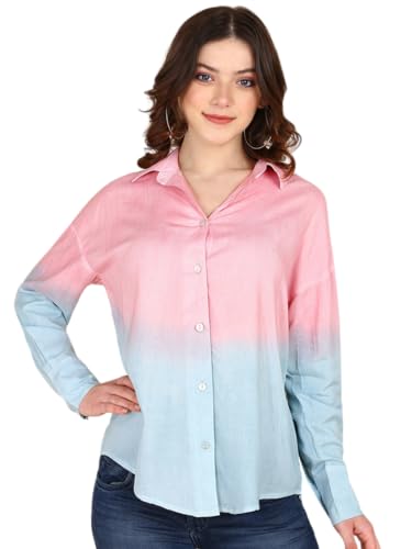 Image of Maaesa - Women Handcrafted Ombre Tie & Dye Rayon Shirt | Casual & Office Wear | Oversized Fit | Long Sleeve | Breathable & Lightweight Fabric