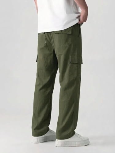 Image of Cargo for Men | Cotton Cargo Pant | Lower for man | Elastic Drawstring Waist Straight Fit Bottoms | Comfortable Breathable Cargos for Casual, Office Wear