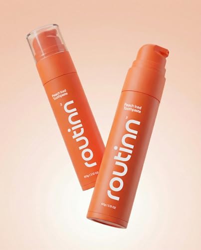 Image of Routinn Peach Iced Toothpaste Gel with Fluoride & Zinc | Peach Flavor with Cooling Finish | Sensitivity Support, Enamel Care & Fresh Breath | Airless Pump Dispenser | Unisex Daily Oral Care