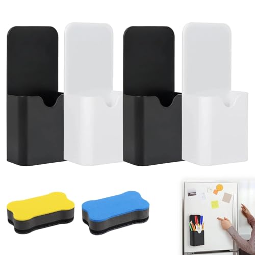 Pownert 4 Pcs Magnetic Pen Holder 2 Pcs Magnetic Whiteboard Eraser Set Whiteboard Pen Holder Suitable for Whiteboards Fridges Offices Homes Schools