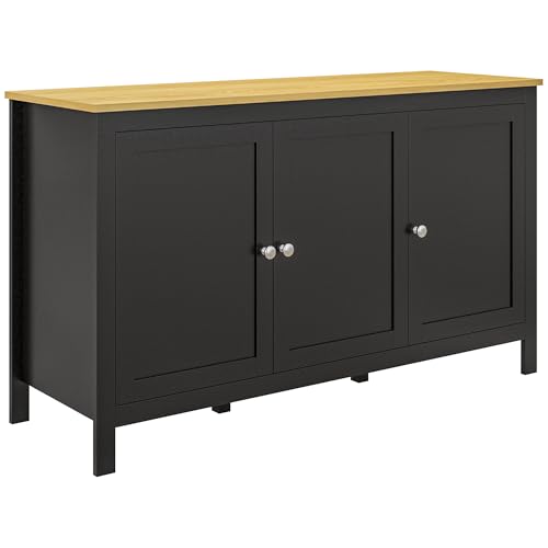 HOMCOM Aparador de 3 Puertas, Aparador de Salón con Estantes Ajustables, para Cocina, Entrada, Comedor, Dormitorio, Negro, 120x40x70 cm