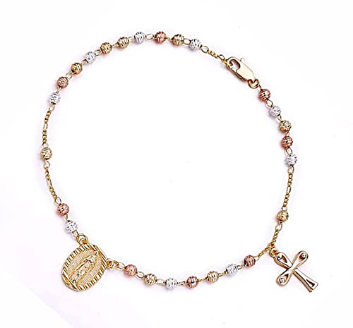 3Tone GP Rosary Guadalupe Anklet 10" - 3 Tonos Tobillera De Rosario Pulsera Para El Pie2