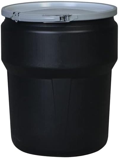 10 Gallon, Metal Lever-Lock, Lab Pack Open Head Plastic Barrel Drum, Black - 1609MBLK
