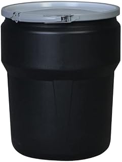 10 Gallon, Metal Lever-Lock, Lab Pack Open Head Plastic Barrel Drum, Black - 1609MBLK