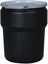 10 Gallon, Metal Lever-Lock, Lab Pack Open Head Plastic Barrel Drum, Black - 1609MBLK