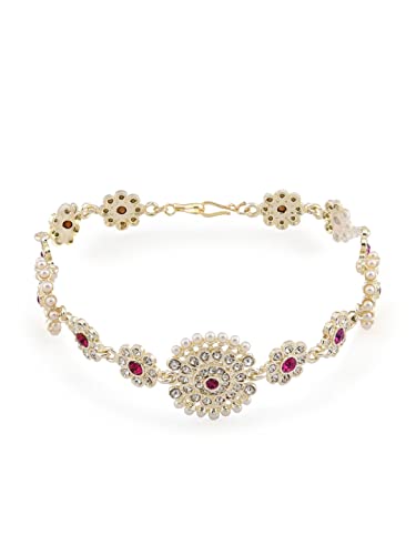 Zaveri Pearls Pink & White Dazzling Diamonds Embellished Head Chain For Women-ZPFK12225
